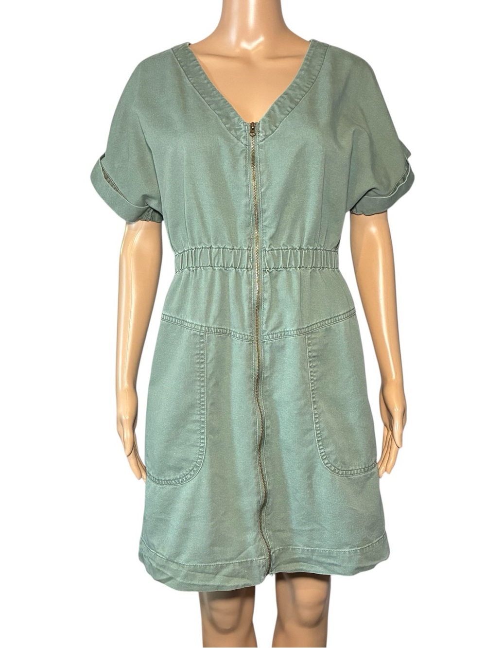 Universal Thread Womens Utility Dress Zip Elastic Waist Pockets Short Sleeve S
